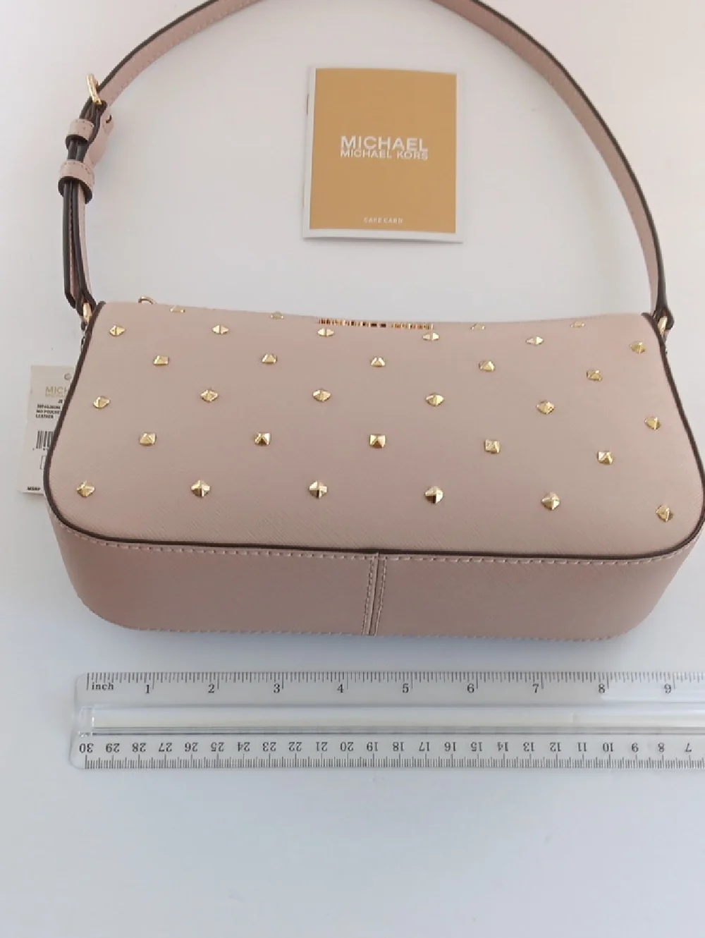 NWT Michael Kors Jet Set Medium Blush Pink Studded Pouchette Leather Bag